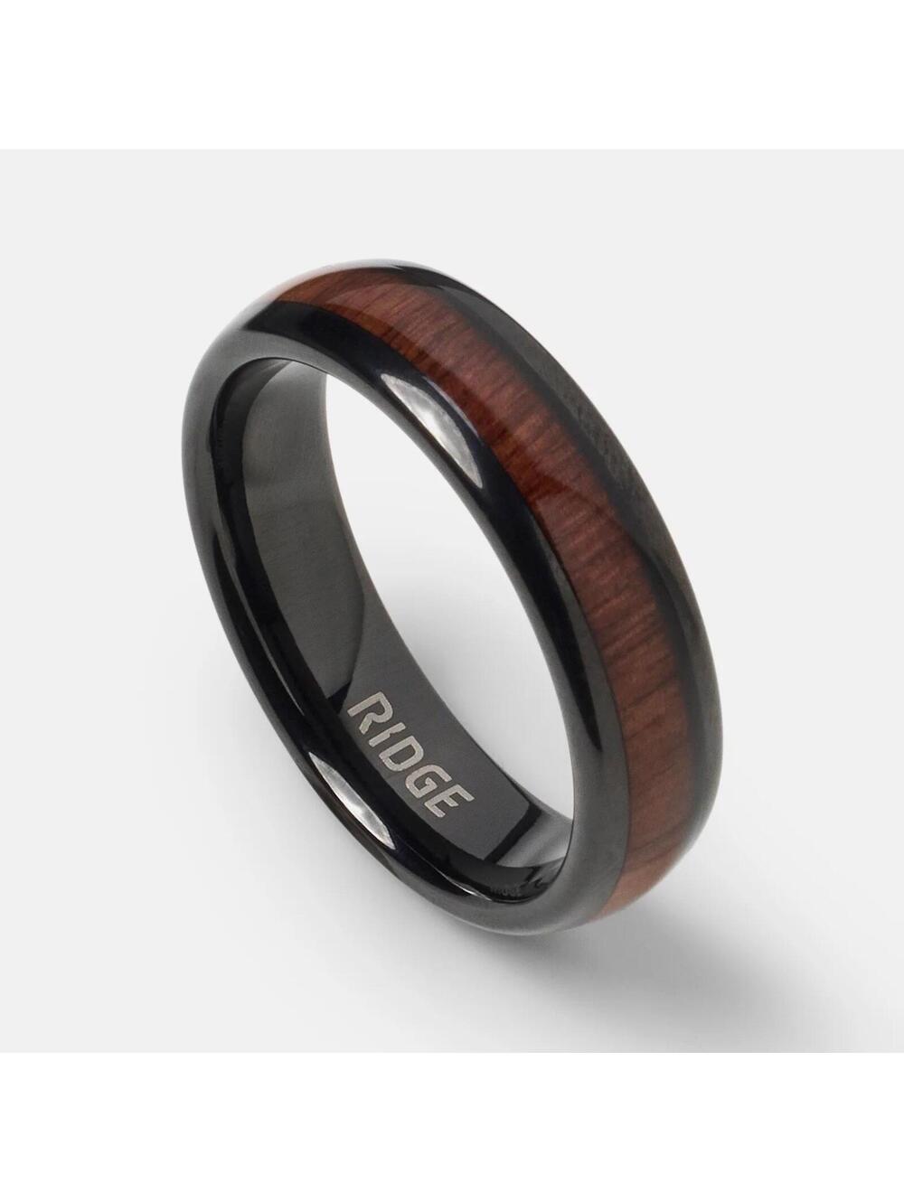 Ridge 6mm Tungsten Rounded Ring Mopane Wood Size 7 Wedding Band Comfort Fit NEW